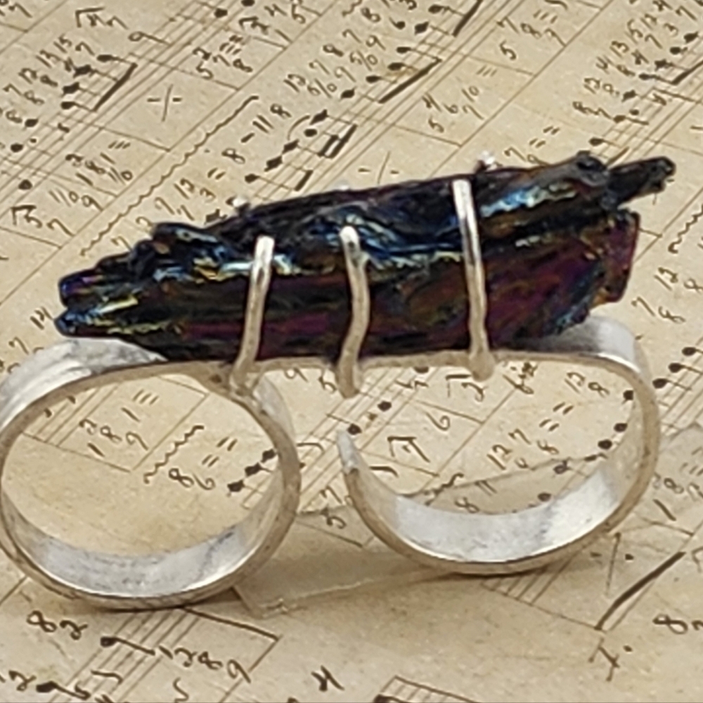 TITANIUM KYANITE RAW STONE RING HANDMADE .925 STERLING SILVER ADJUSTABLE STYLE - Picture 11 of 11